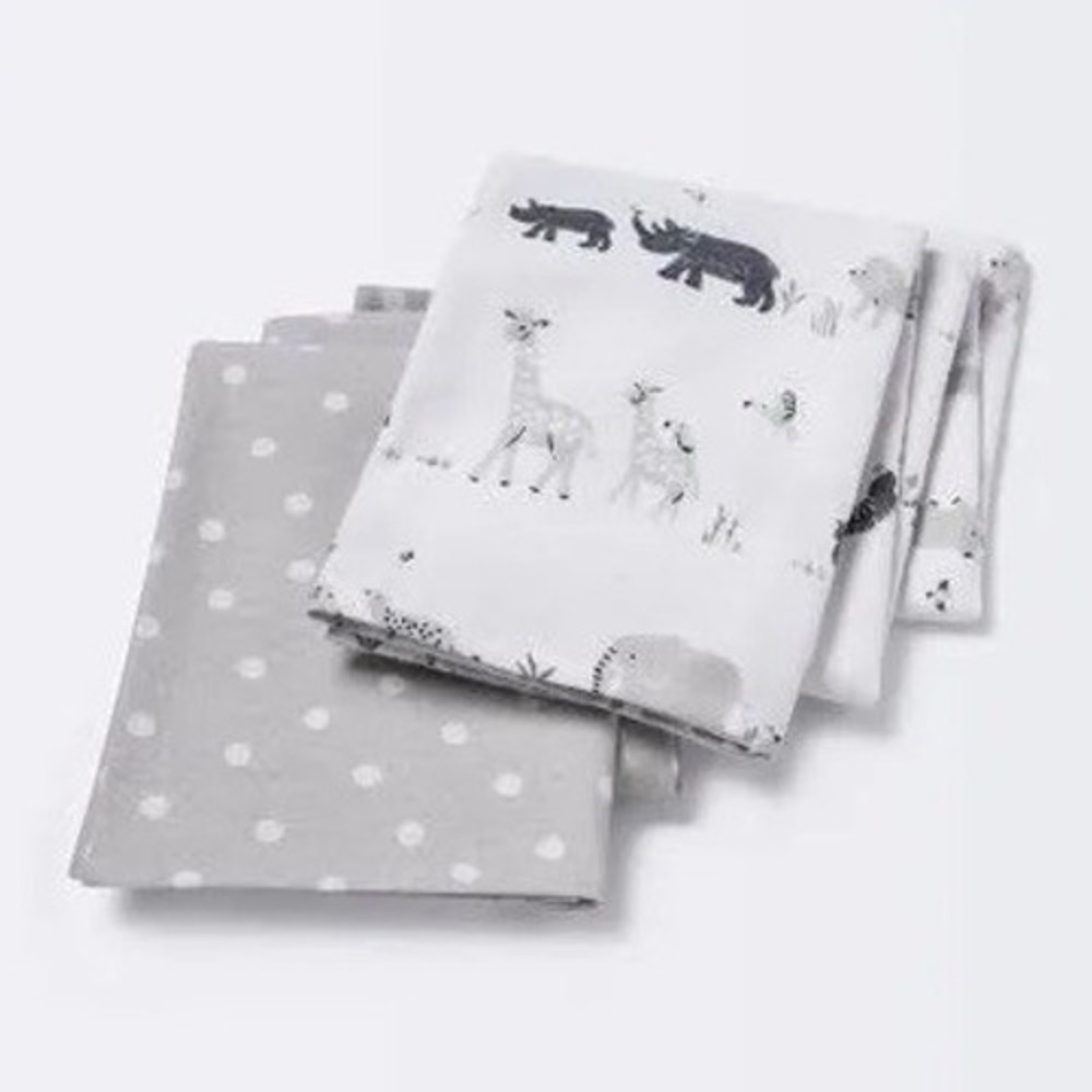 Cloud Island Flannel Blankets Baby 2pk Gray White Safari‎ Polka Dot NWT